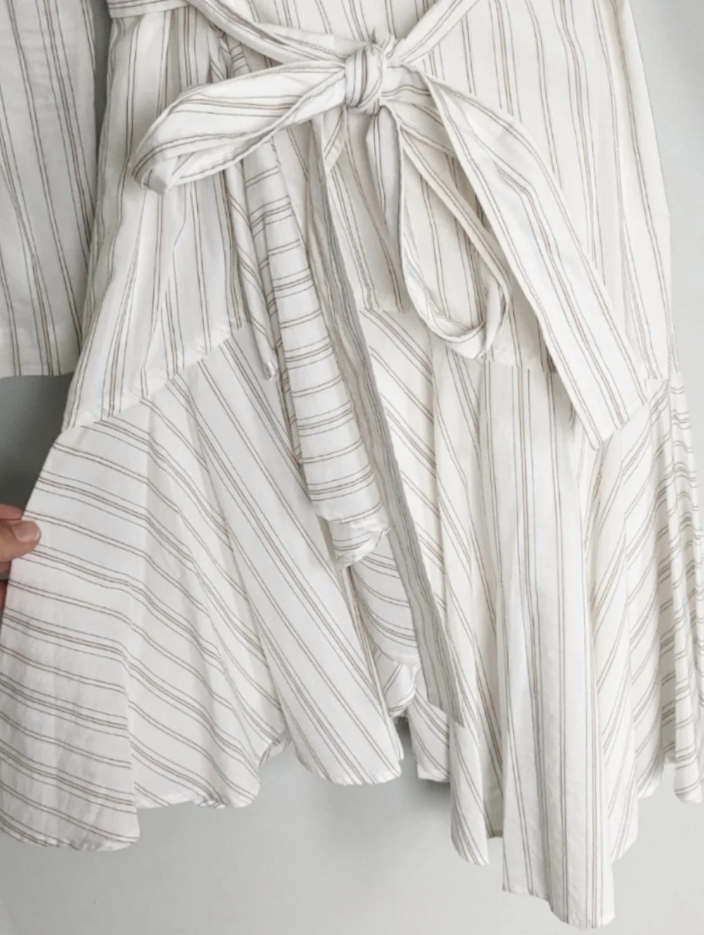 A.L.C. ENZO STRIPED PUFF SLEEVE WRAP DRESS IN WHITE/SALMON - Picture 6 of 9